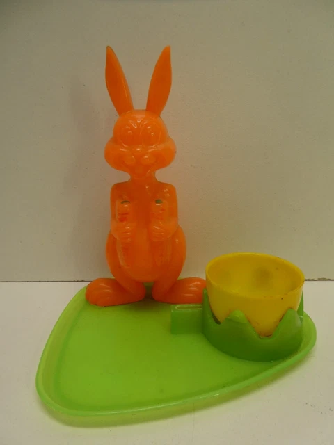 VINTAGE PLASTIC RABBIT Toy Statue Figurine Egg Cup Easter Egg Character ...