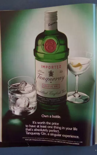 1986 Tanqueray Gin Vintage Print Ad/Poster Man Cave Bar Wall Art 80s Retro Decor