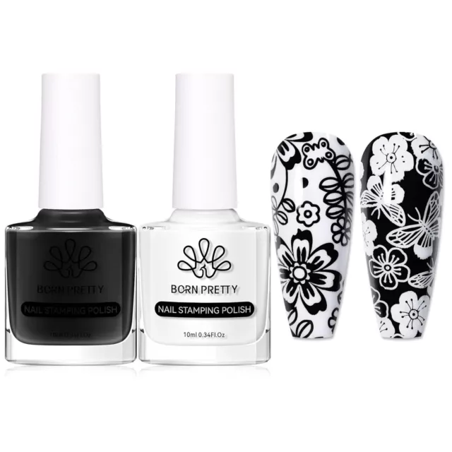 Nail Art Stamping Polish White Black Manicure Image Stamp Polish Set