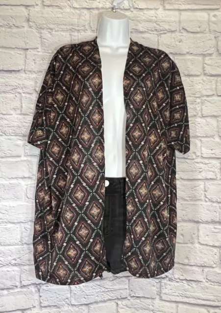 TORRID Women's Plus Size 1X Multicolor Diamond Print Open Front Cardigan Boho