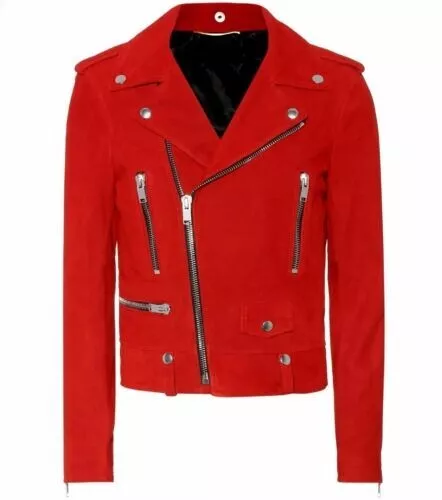 Suede Jacket For Women Red Biker Motorcycle Real Lambskin Royal Leather