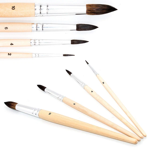 2 kit 4 pennelli pittura punta fina manico in legno artisti acquerelli pennello