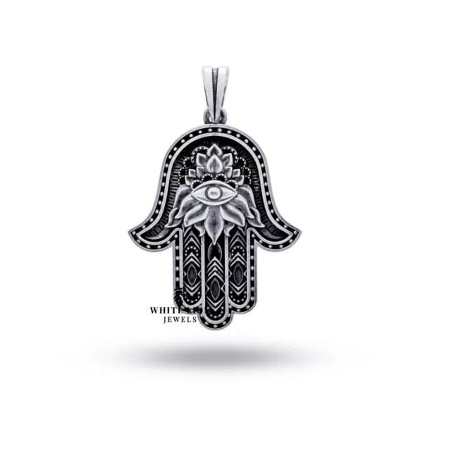 Mano de Fátima Hamsa Evil Eye Hecho a Mano Colgante 925 Plata Regalo Charm