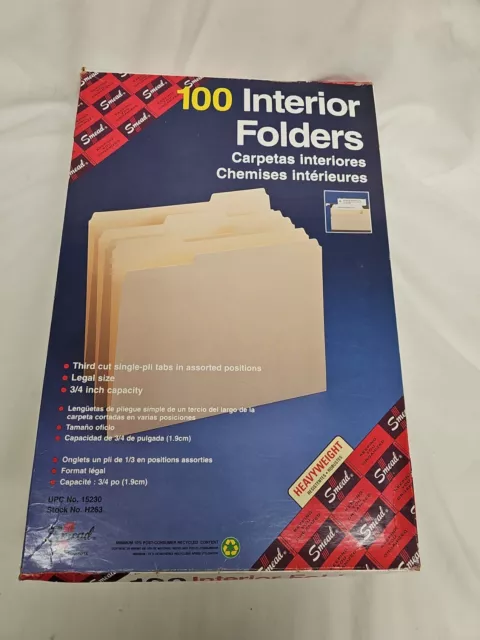 Smead Interior File Folders 3/4 inch Capaci 1/3-Cut Tab Legal Size 100/Box 15230