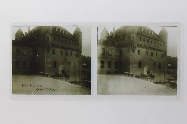 Suisse Lausanne Château Photo Stereo P50L2n3 Plaque de verre Vintage c1930