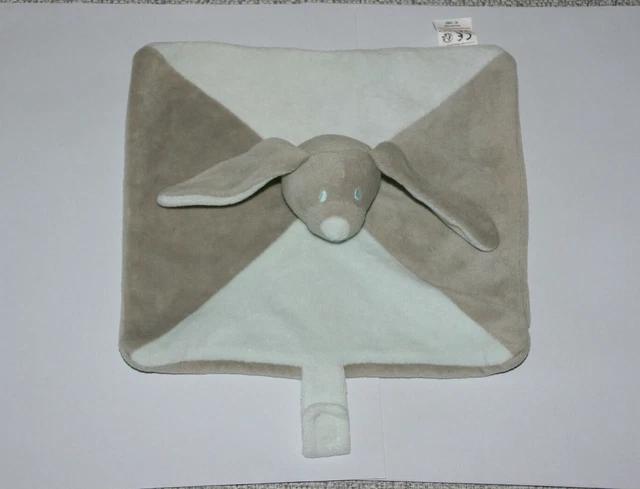 Babou Doudou Lapin Plat Gris Bleu Ciel Forme Carre Attache Tetine  Etat Neuf
