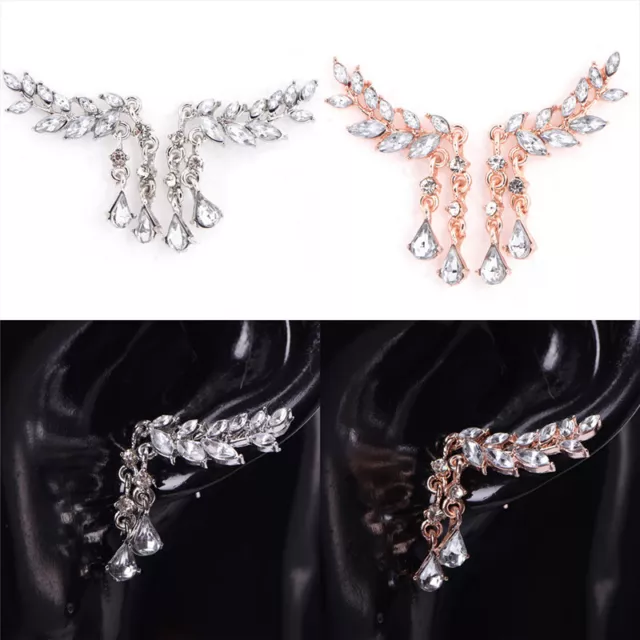 Hot! Crystal Rhinestone Leaves Tassel Women Zircon Ear Stud Earrings J'EL