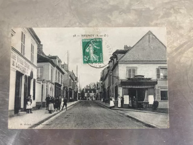Cpa Brunoy 91 Essonne Animee Peinture Vitrerie Louvet Boucherie