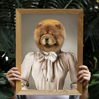 Custom Chow Chow Portrait from Photo in Blouse Personalized Funny Dog Wall Decor