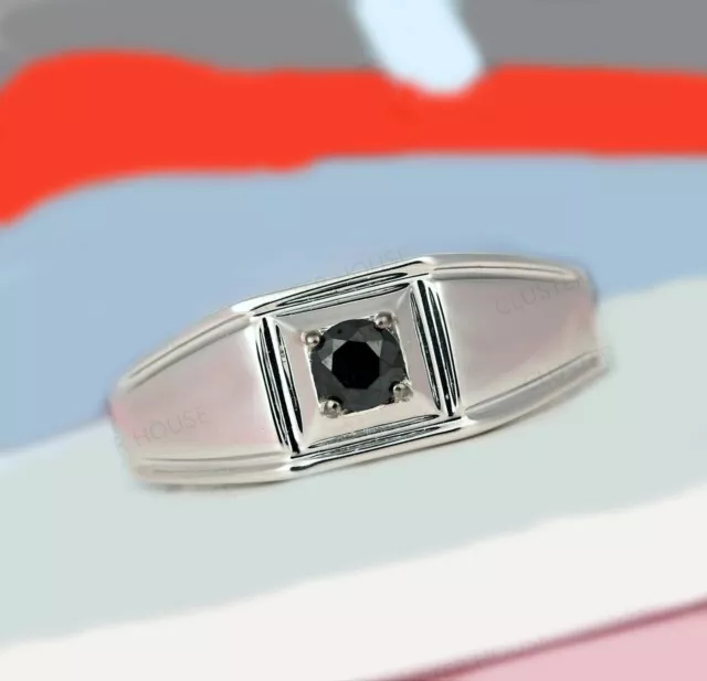 Bague homme diamant noir 1 ct en argent sterling 925 certifiée AAA