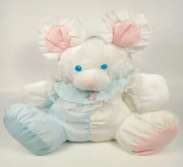 Fisher Price Puffalumps White Baby Mouse Bear with Rattle Nylon Plush Vintage
