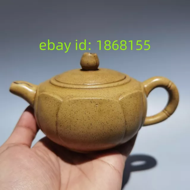 6" Yixing Zisha yellow clay handmade carved petal Kung Fu tea Exquisite teapot