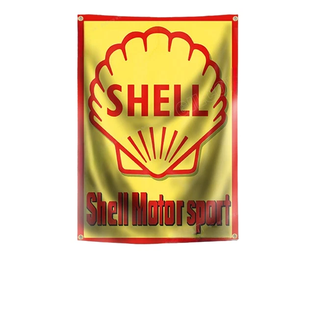 SHELL FLAGGE FAHNE Banner Garage Bar Deko Biker Oldtimer Gasoline Oil ...