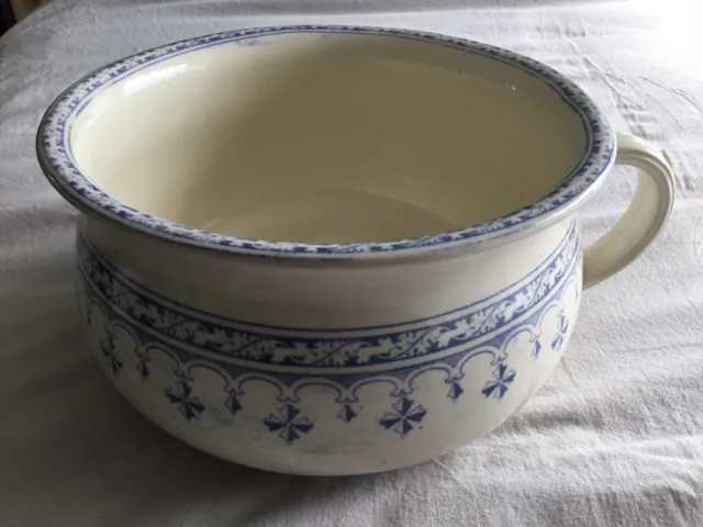 Welsh Primavesi Cardiff Chamber Pot 1883 Blue & White Pottery Potty Victorian
