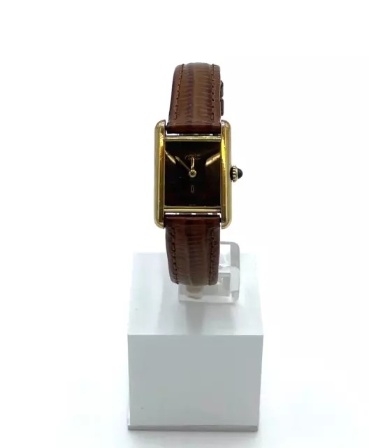 Armbanduhr Cartier Wood Dial Damenuhr Handaufzug 925er Silber 18 Karat vergoldet