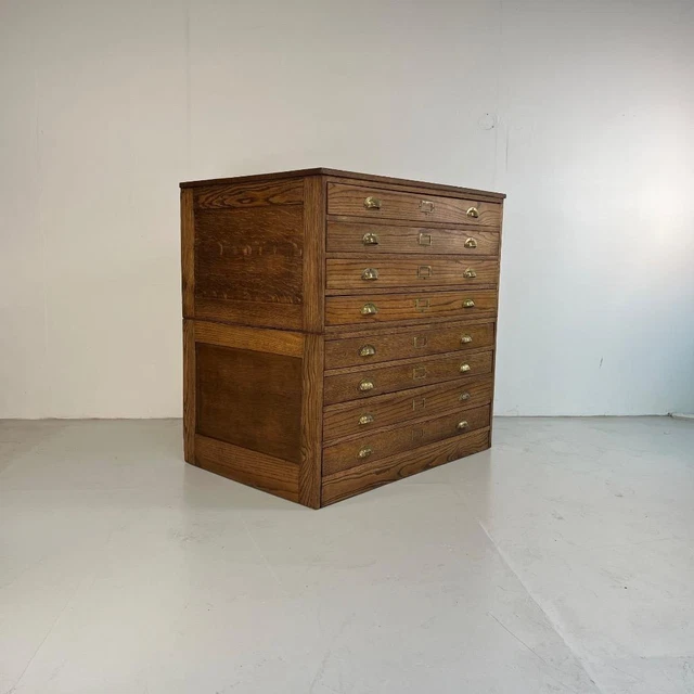 VINTAGE INDUSTRIAL 1930S PLAN CHEST ARCHITECTS DESK DRAWERS BRASS
