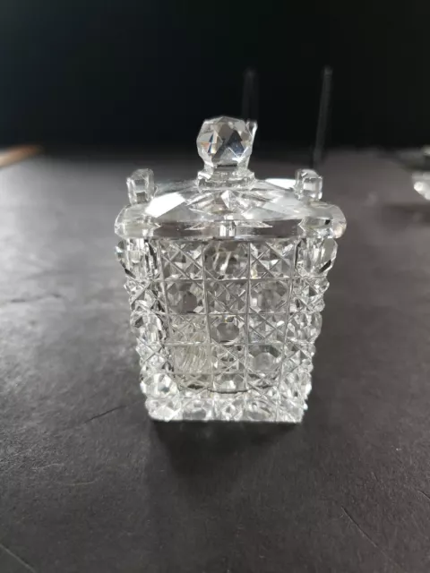 Square Mustard Jar w Lid salt American Brilliant Period cut glass crystal Bergen