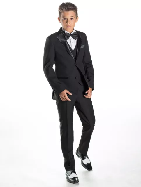 Boys Black Tuxedo Suit Slim Fit Dinner Occasion Wear Wedding Formal Suit