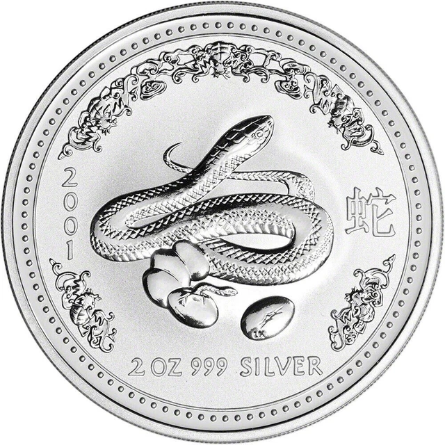 2001 2 oz Silver Australia Lunar Snake Series I Coin in Perth Mint Capsule