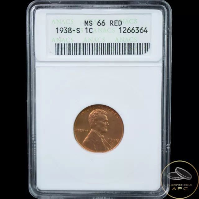 1938 S Lincoln Wheat Cent Anacs MS66 RD Red!!