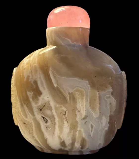 Antique Agate With Pink Quartz Top Chinese Snuff Bottle