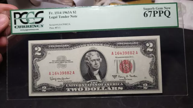 Fr.1514 $2 1963 A Legal Tender Note PCGS Superb GEM 67 PPQ