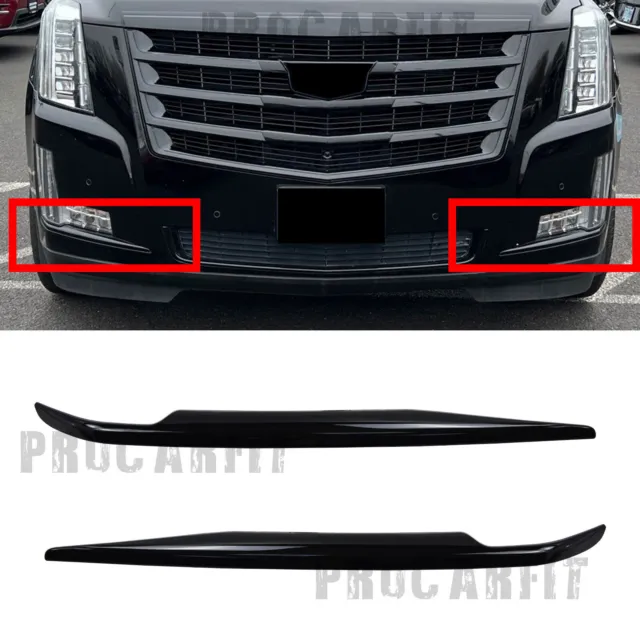 Front Bumper Trim Set For 2015-2020 Cadillac Escalade Fits ESV Gloss Black