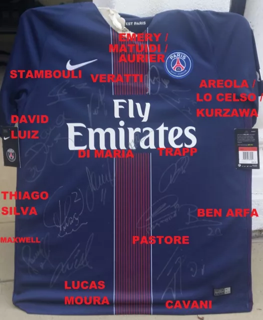 Psg Paris Signed Shirt Jersey Thiago Silva+Luiz+Di Maria+Cavani+Verratti+Pastore