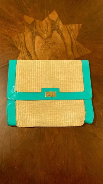 Teal/turquoise H & M woven straw clutch hand bag From Poland