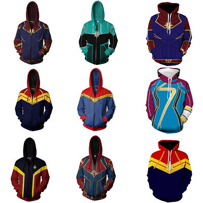 Ms. Captain Marvel 3D Hoodies Cosplay Superhero Sweatshirts Jacket Coat Costumes