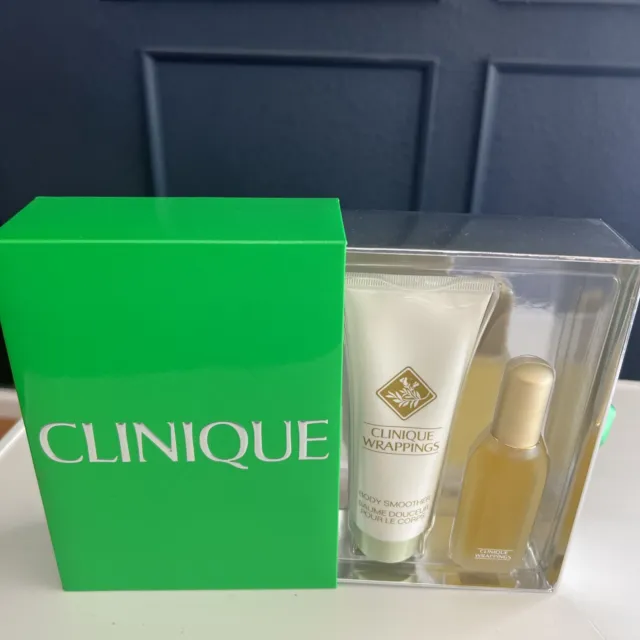 Clinique Wrappings .85 fl oz Perfume Spray + 3.4 fl oz Body Smoother New in Box