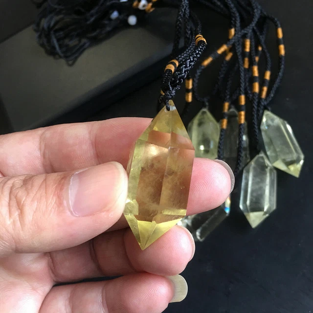 Natural Clear Citrine Quartz Crystal Stone Pendant Chakra Healing Necklace Gift