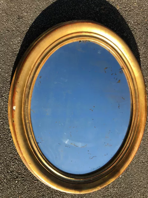 Grand Miroir Oval , en Bois Doré, Epoque XIXe 