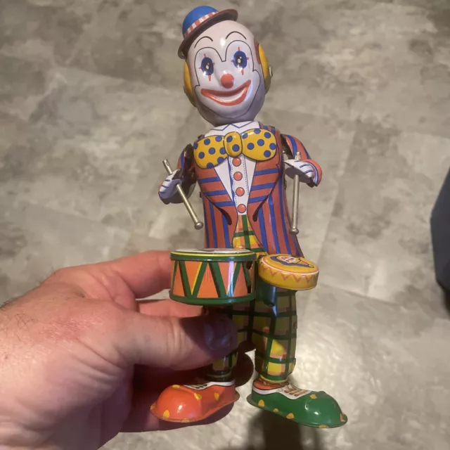 Clown Toy Clown Drummer Wind Up Metal Toy Clown Drum Toy Childhood Clown Toy