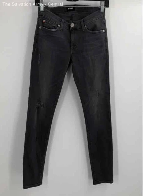 HUDSON WOMENS BLACK Dark Wash Distressed Coin Pocket Denim Skinny