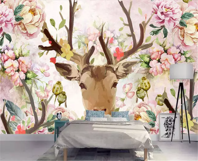 Romantic Pink Deers 3D Full Wall Mural Photo Wallpaper Printing Home Kids Decor