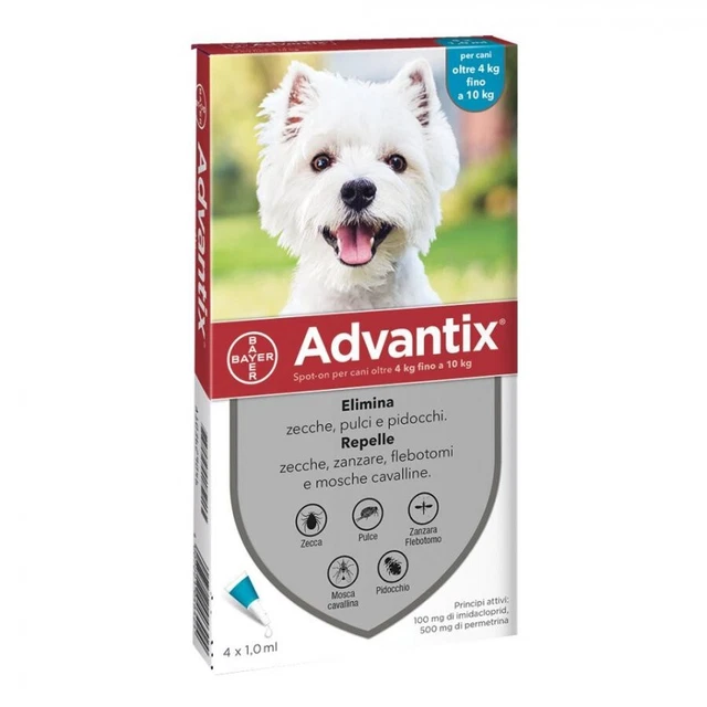 Advantix Bayer Spot-on - 4 pipette per cani da 4 kg fino a 10 kg || 4-10 kg