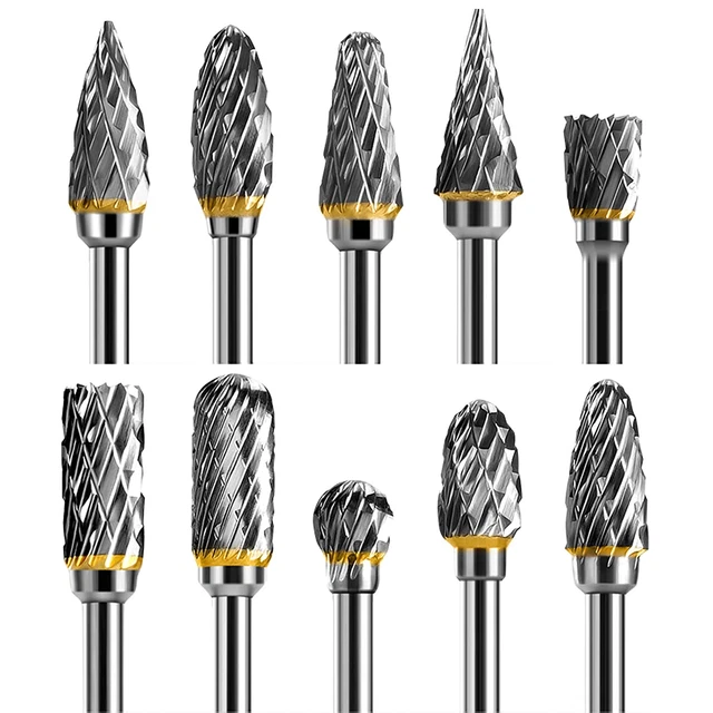 Tungsten Carbide Rotary Burr Set 10Pcs, Carving Burr Bits, with 3Mm Sha