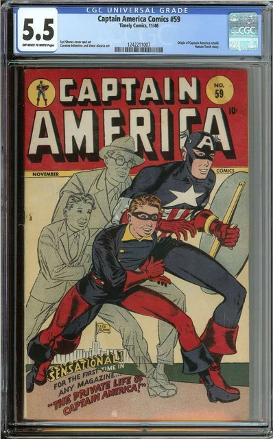 Captain America Comics #59 Cgc 5.5 Ow/Wh Pages // Origin Retold Timely 1946