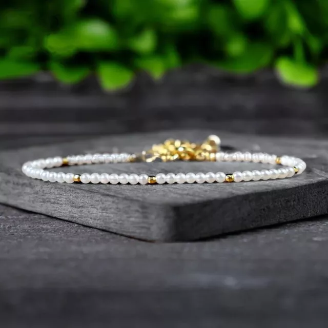 Dainty Pearl Gold-Plated Round Beaded Minimalist Healing Chakra Reiki Bracelet