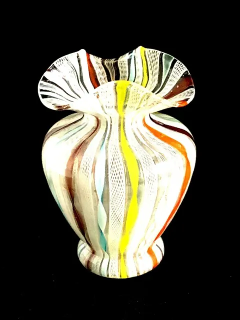Venetian Zanfirico Glass Vase Murano Art Glass c. 1930 2
