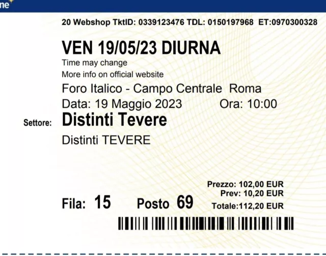 Biglietti Internazionali di Tennis BNL d'ITALIA 2023 Foto Italico