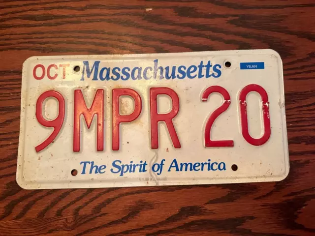 Massachusetts License Plate 9MPR 20 Spirit of America MA USA Authentic October
