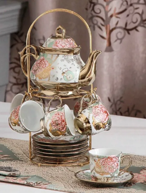 vintage teacup saucer pink gold set 6pc