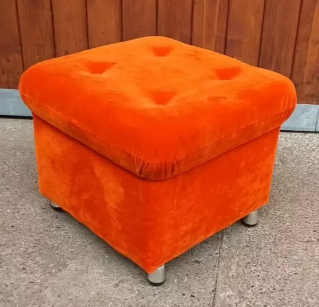60er Vintage Hocker Sitzkissen Pouf Ottomane orange 60s Kaminhocker