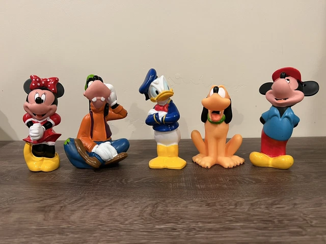 Vintage Disney Rubber Figures Toys Mickey Minnie Donald Pluto Goofy Lot Of 5