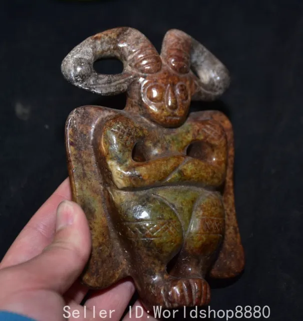5.6"Old China Hongshan Culture Old Jade Carved Eagle Bird Sun God Amulet Pendant 3