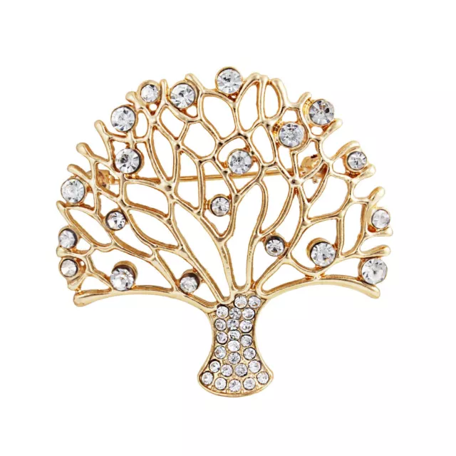 Large Art Deco Vintage Look Tree of Life Gold Tone Brooch Crystal Pin Gift