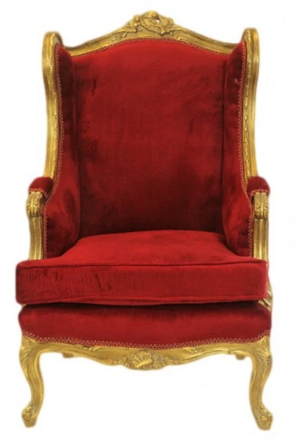 Casa Padrino Barock Lounge Thron Sessel Bordeaux Rot / Gold - Antik Stil