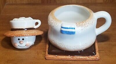 Smores Snowman Cocoa Cup & Lid Houston Harvest 31363 ~ 2 Pieces Of A 3pc Set
